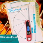 Instant Read Meat Thermometer for Kitchen Cooking, Ultra Fast Precise Waterproof Digital Food Thermometer with Backlight, Magnet and Foldable Probe for Deep Fry, Outdoor BBQ, Grill(RED)