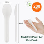 200 Count Compostable Spoons, 4.3 Inch Biodegradable Plant Fiber Disposable Cutlery, Eco Friendly, Home Compostable, Bulk Pack for Parties, Catering, Coffee, Desserts & Everyday Use