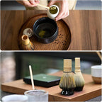 HARFINGTON Ceramic Chasen Stand 67mm Matcha Whisk Holder, Traditional Matcha Tea Chasen Holder, Black Gold