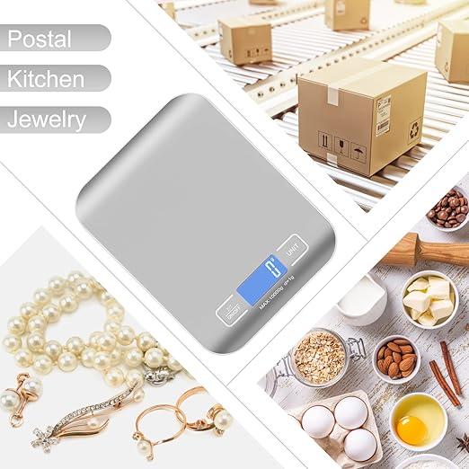 Digital Shipping Scale,Stainless Steel Panel, Accurate 10kg/1g Portable Postal Scale for Packages, Small Business,Kitchen, Food, Handmade, Liquids, and Boutique (Silver)