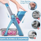 Upgrade Safe Mandoline Slicer for Kitchen, Vegetable Chopper and Slicer, Potato Slicer Thickness Adjuster, French Fry Cutter, Veggie Onion Dicer Faster Kitchen Mandolin for Meal Prep (Blue)
