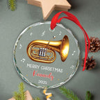 Tuba Lover Christmas Keepsake Gift, Personalized Tuba Musical Instrument Glass Ornament Gifts for Music Lovers, Instrument Player Ornament Christmas 2025, Custom Text & Name Tubarist Glass Ornaments