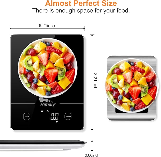 Himaly Digital Kitchen Scales Food Scale with Tempered Glass Platform,Electronic Cooking Scale with LCD Display, Multifunction Weighing Scale for Baking, Tare Function, 5kg/11LB