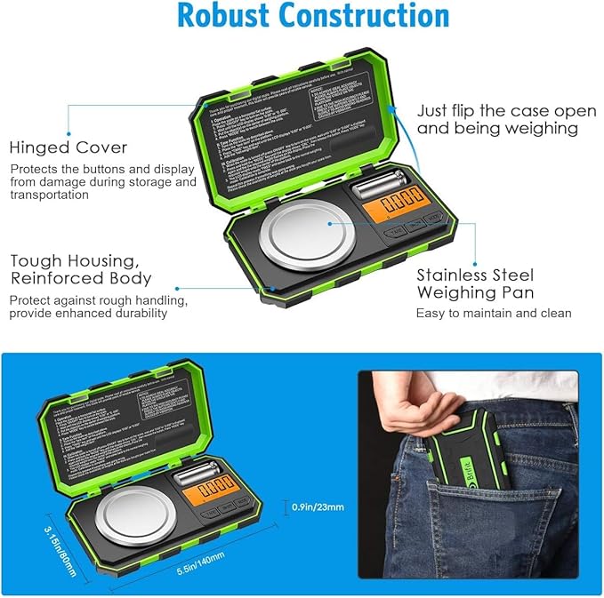 AMIR Professional Digital Mini Scale, 20g-0.001g Pocket Scale, Electronic Smart Scale with 20g Calibration Weight (Battery/Tweezers Included)