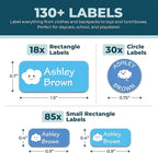 Personalized Daycare Name Labels for Kids (130 Labels) - Custom Waterproof Name Stickers for Clothing Tags, Water Bottles, Lunch Boxes and School Supplies (Clouds)