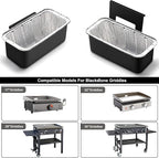 Grill Grease Catcher for Blackstone Griddle with 10 Pack Grease Cup Liners Aluminum Foil Tray Pan Drip Tray Pan for 17, 22, 28 & 36 inches Griddle (Short Hook + Long Hook)