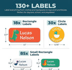 Personalized Daycare Name Labels for Kids (130 Labels) - Custom Waterproof Name Stickers for Clothing Tags, Water Bottles, Lunch Boxes and School Supplies (Dinosaurs)