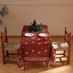 ISAENNE Designer Christmas Red Extra Long Rectangle Tablecloth,Linen Table Cloth with Snowflakes Pattern,Wrinkle Resistant Decor Tablecloths for Dining Kitchen Thanksgiving,67"*118"-Carol C