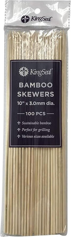 1600 Count | KingSeal Natural Bamboo Wood Grilling Skewers, 10 Inches x 3.0mm Diamter, for Shish Kebabs, BBQ, and Fruit Arrangements, Bulk Pack - 16 Packs x 100 Skewers