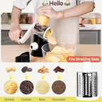 X Home Rotary Cheese Grater for Kitchen, Shredder with 3 Interchangeable Blades, Rotary Grater with Handle and Strong Suction Base, for Vegetables, Fruit, Nuts, Easy to Use and Clean, Black