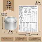 Talented Kitchen Magnetic Spice Jars for Refrigerator - 3 oz, Stainless Steel, Set of 12 - Spice Containers with Labels - Magnetic Travel Containers & Camper Must-Haves