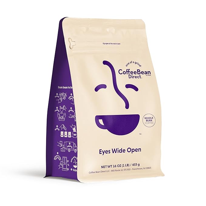 Coffee Bean Direct Eyes Wide Open, Whole Bean Coffee, Light Roast, 1 Pound Bag (Pack of 1)