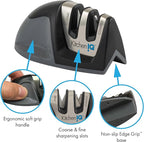 KitchenIQ 50009 Edge Grip 2-Stage Knife Sharpener, Black, Coarse & Fine Sharpeners, Compact for Easy Storage, Stable Non-Slip Base, Soft Grip Rubber Handle, Straight & Serrated Knives