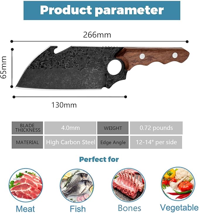 Purple Dragon Boning Knife Hand Forged Chef Knife with Leather Sheath Gift Box Bottle Opener Design Sharp Meat Butcher Cleaver Kitchen Knife for Kitchen Outdoor BBQ Camping