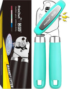 PrinChef Can Opener Manual, Can Tin Bottle Opener with Magnet - No-Trouble-Lid-Lift, Handheld Can Opener Smooth Edge with Sharp Blade, Heavy Duty and Easy to Use, for Seniors with Arthritis, Lake Blue