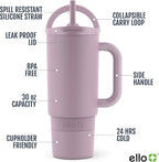 Ello Port 30oz Tumbler with Carry Loop & Integrated Handle | Vacuum Insulated Stainless Steel Reusable Water Bottle Travel Mug | Leak Proof Lid | Flexible Straw | BPA-Free | Dishwasher Safe | Mauve