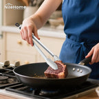NileHome Tongs for Cooking, Professional Stainless Steel Cooking Tongs – Heat-Resistant for Grilling, BBQ, Serving Salad, Pasta, and Kitchen Use, Dishwasher Safe, Set of 7" 9" 12", Silver