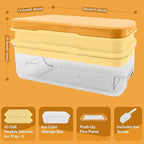 Satax Silicone & Plastic Ice Cube Trays with Lids and Bin - Durable, BPA-Free, Easy Release, Perfect for Cocktails, Coffee & More (2, yellow)