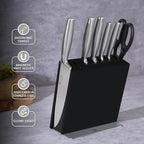 Magnetic Knife Block Set, 7pcs Ultra Sharp Knife Set with Shears, Space-Saving Design for Home and Professional Kitchens, Silver