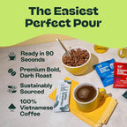 Copper Cow Coffee Pour Over Vietnamese Ground Coffee Pouches + Sweetened Condensed Milk Creamers (8 Coffees & 8 Milk Creamers) | Vanilla Lattes, No Refrigeration Needed, Travel Friendly