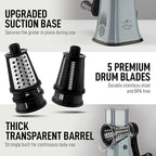 Zulay Kitchen Rotary Cheese Grater 5 Blade Cheese Shredder - Manual Hand Crank Cheese Grater With Reinforced Suction & 5 Interchangeable Drums - Easy to Use, Vegetable Chopper Round Mandoline Slicer