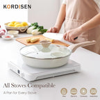 Kordisen Nonstick Ceramic Frying Pan with Lid, 11 Inch Ceramic Skillet with Lid, Healthy Non Toxic Cooking Pan, Stay-Cool Handle, Induction Compatible, PFOA & PFAS Free, White