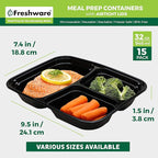 Freshware Meal Prep Containers [15 Pack] 3 Compartment with Lids, Food Containers, Lunch Box, Stackable, Bento Box, Microwave/Dishwasher Safe (32 oz)