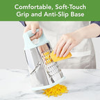 Tovolo Elements 4-Sided Box Grater - Stainless Steel Cheese Shredder with Coarse Medium Fine Slice Sides, Comfortable Handle & Stable Base for Kitchen Prep, Large, Blue Haze