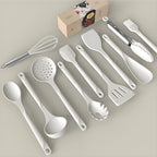 Silicone Cooking Utensils Set - 600°F Heat Resistant, Nonstick Kitchen Utensil Set with Spatulas, Spoons, Whisk, Tongs, BPA Free, Dishwasher Safe, Cream White