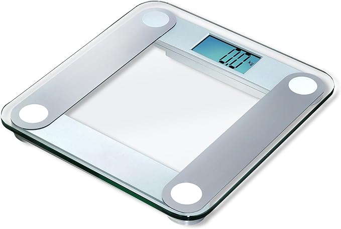 Eat Smart Digital Bathroom Scale with Extra Large Easy to Read Lighted Display, Accurate Weight Tracking, Includes Free Body Tape Measure, Grey and Clear