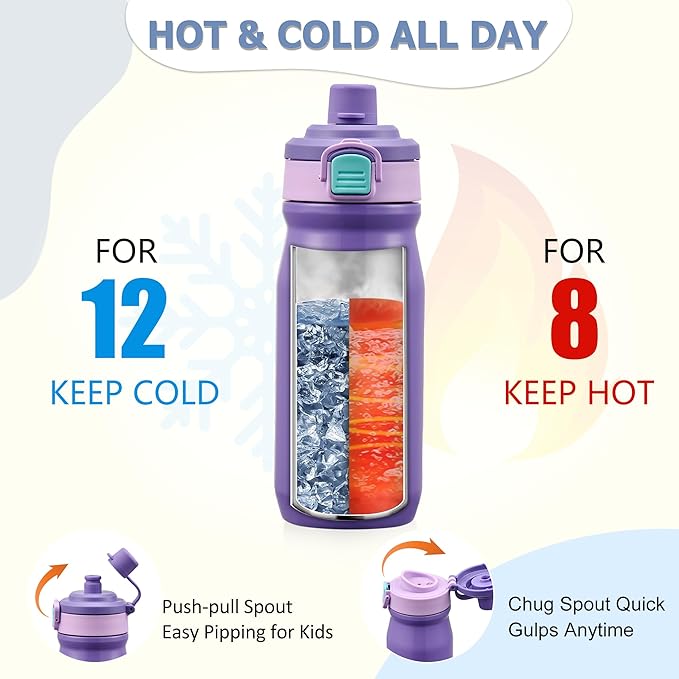 MAISON HUIS Bento Box for Kids with 8oz Soup Thermo, Leak-proof Lunch Food Containers with 5 Compartment, Insulated Lunch Bag & 17oz Stainless Steel Water Bottle for School, Trvael