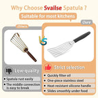 Fish Spatula Stainless Steel, Metal Spatula for Cast Iron Skillet, Slotted Turner with Silicone Handle for Cooking, Grilling, Flipping, Egg, Cookie, Pancake and Burger (Small and Large)