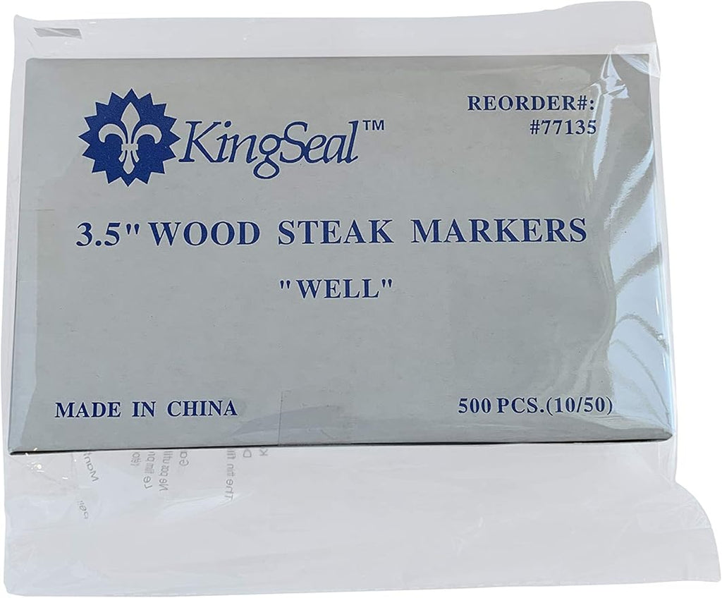 KingSeal 5000 Count 3.5 Inch Natural Birch Wood Steak Markers, Heat Stamped, Well, Eco Friendly, Commercial Bulk Pack - 10 Boxes x 500