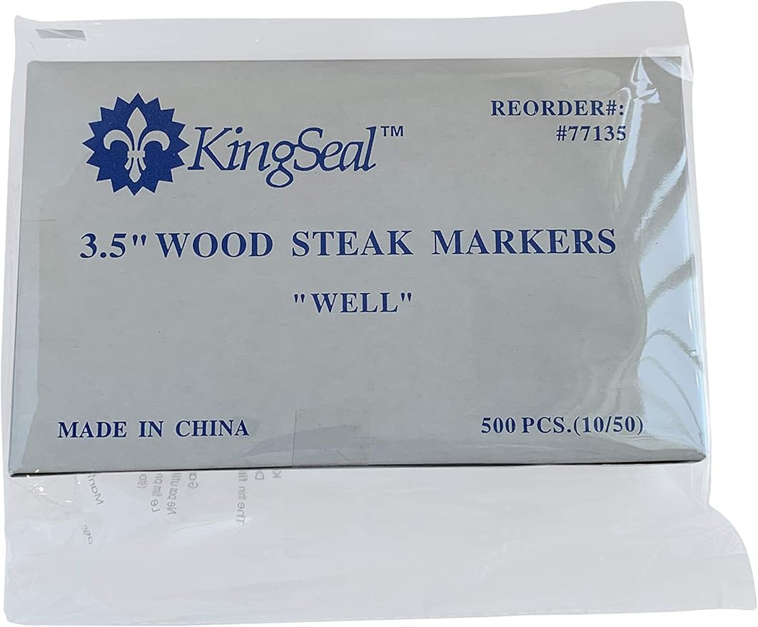 KingSeal 5000 Count 3.5 Inch Natural Birch Wood Steak Markers, Heat Stamped, Well, Eco Friendly, Commercial Bulk Pack - 10 Boxes x 500