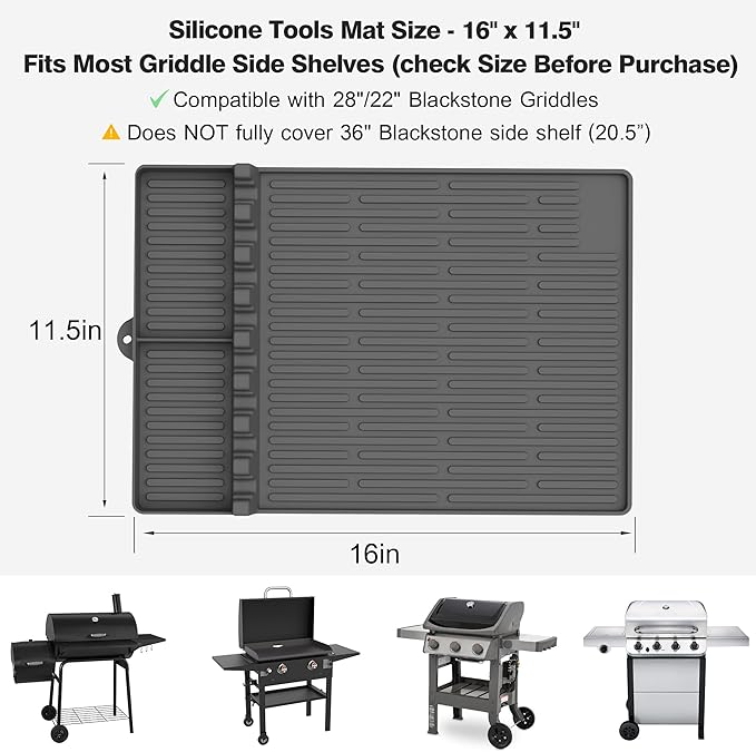 Silicone Griddle Tools Mat for Blackstone - Large Silicone Spatula Mat with Drip Pad - Griddle Mats BBQ Grill Accessories - Side Shelf Mats Grill Pad for Blackstone Griddles Accessories（Gray）