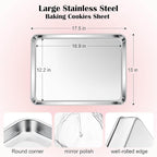E-far Cookie Sheet for Baking, 18”x13” Stainless Steel Baking Sheet Pan for Oven, Large Non Toxic Metal Baking Tray for Cake Cookies, Healthy & Rust Free, Mirror Finish & Dishwasher Safe, 1 Pack