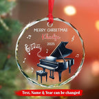 Personalized Piano Player Xmas Ornament Glass 2025, Piano Christmas Keepsake Gifts for Music Teacher Pianist, Musical Instrument Christmas Tree Decorations, Custom Text & Name Pianist Glass Ornament