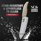 Vos Ceramic Knife Set in Elegant Gift Box, Ceramic Knives Set For Kitchen, Ultra Sharp Kitchen Knife Set & Covers, 3" 4" 5" 6" Paring, Santoku, utlity & Chef Knife, Scissors included (Off-White)