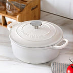 Cast Iron Dutch Oven With Lid Round Pot Enameled Covered for Bread Baking, 7 Quart, White