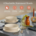 Our Place Dinner Bowls - Set of Four 8.5" Handcrafted Ceramic Pasta Bowls | Deep Plate Bowl Hybrid for Salads, Rice & More | Chip-Resistant, Restaurant-Grade, Stackable, Modular Design | Steam
