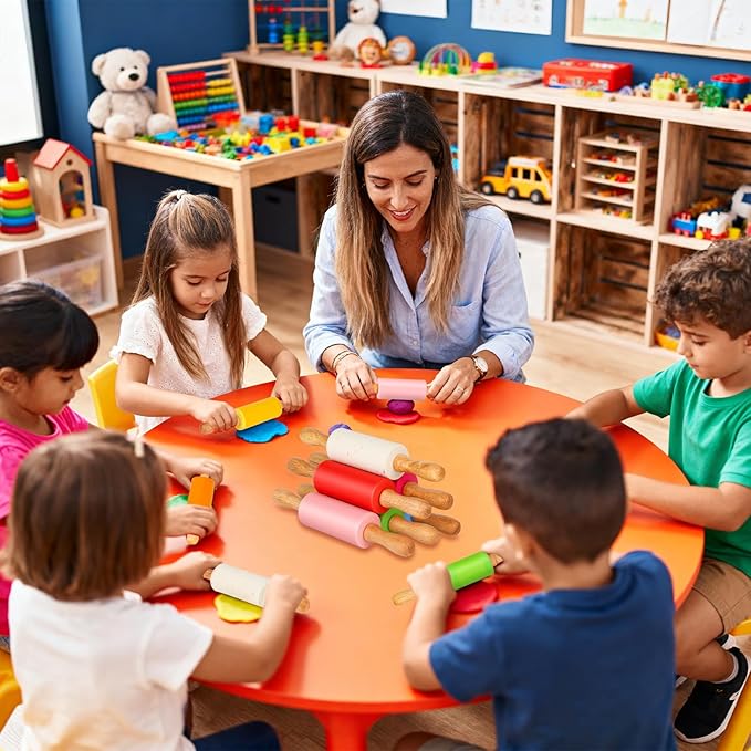 Mini Silicone Rolling Pin for Kids, Non-stick Surface Wood Handle, 9 Inch 8 Pack