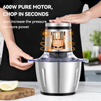 LINKChef Food Processor Small, 8 Cup Food Chopper with Container, 2L 600W Electric Meat Grinder for Home Use, Stainless Steel Mini Food Processor for Kitchen, Vegetable, Onion, Garlic, Salad