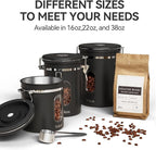Veken Coffee Canister with Window,Airtight Stainless Steel Pantry Container,Home Kitchen Food Storage Organizers for Ground,Beans,Espresso,Rice,Tea,Sugar,Cereal, Flour,Bar Accessories,Gifts,22OZ,Black
