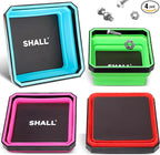 SHALL New Version Collapsible Magnetic Parts Tray Set, 4-Pack Magnetic Tool Trays for Screw Bolts Nuts Washers Pins & Small Metal Parts, 4.5” Square Silicone Foldable Bowls w/Dual-Sided Magnetic Base