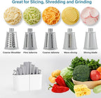 Rotary Cheese Grater Hand Crank, 5 Blades Cheese shredder, Stronger Suction, Easy to Clean for Fruit, Vegetables, Nuts, White