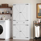 Pantry Organizers and Storage Cabinet, 70” Barn Door White Kitchen Cabinet with Drawers and Adjustable Shelf, Tall Pantry for Kitchen, Dining Room, Living Room Bedroom
