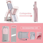 Upgrade Safe Mandoline Slicer for Kitchen, Chopper Vegetable Cutter, Potato Slicer Thickness Adjuster, French Fry Cutter, Veggie Dicer Faster Kitchen Mandolin for Meal Prep (Pink)