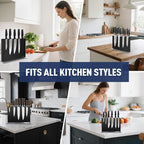 Magnetic Knife Block Without Knives—Black Stainless Steel Double-Sided Magnetic Knife Holder Stand with Strong Magnets, Knife Storage Organizer for Kitchen Counter top