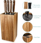 Navaris Wooden Kitchen Knife Block - Universal Bristle Knife Holder Storage Stand - Acacia Wood Knife Block - Upright Design 9.4 x 4.7 x 4.7 inches