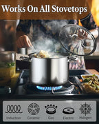 Cook N Home Stainless Steel Stockpot 8 Quart, Tri-Ply Clad Soup Pot with Glass Lid, Induction Compatible, Heavy Duty Canning Pot, Dishwasher Oven Safe, Silver